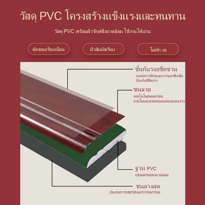 บัวเชิงผนัง  ไม้เนื้อแข็งคุณภาพสูง ปลอดภัยไม่มีสารพิษ กันน้ำ ทำความสะอาดง่าย ติดตั้งง่าย